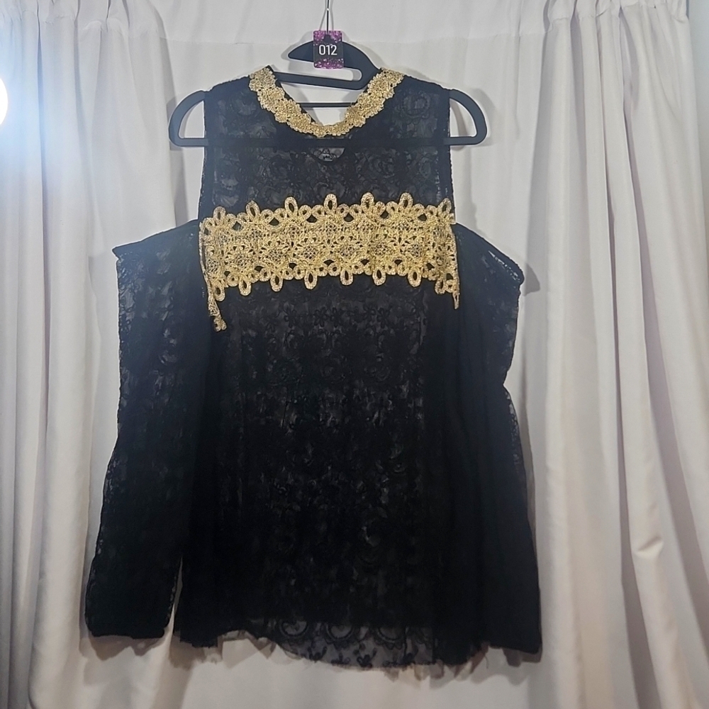 Elegant Black and Gold Lace Top